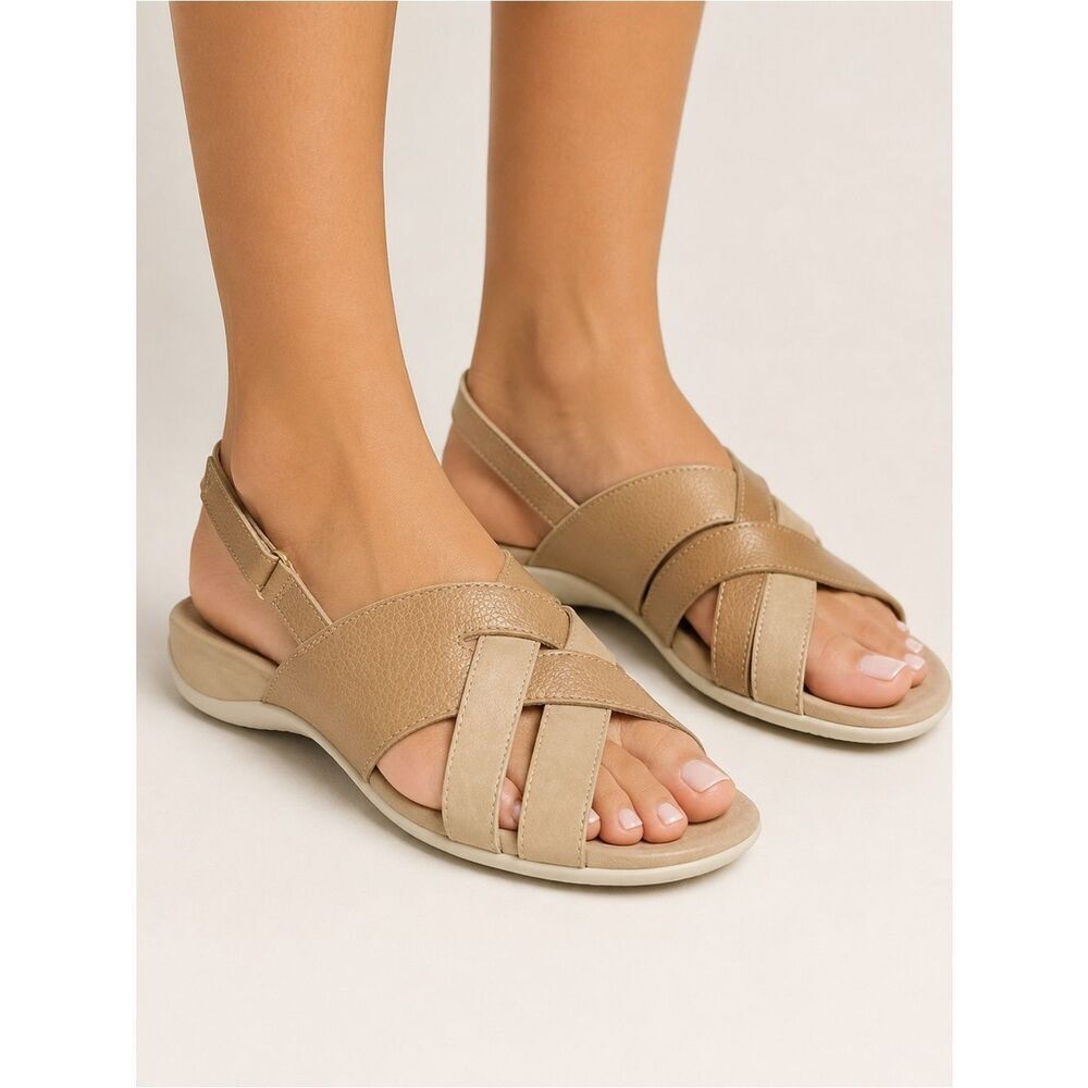 Vionic Tan Sandals with Crisscross Straps and Slingback